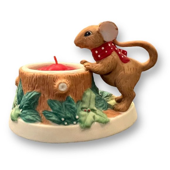 Vintage Christmas Mouse & Tree Votive Candle Holder Current Inc. 1980s #5979 - Picture 3 of 6